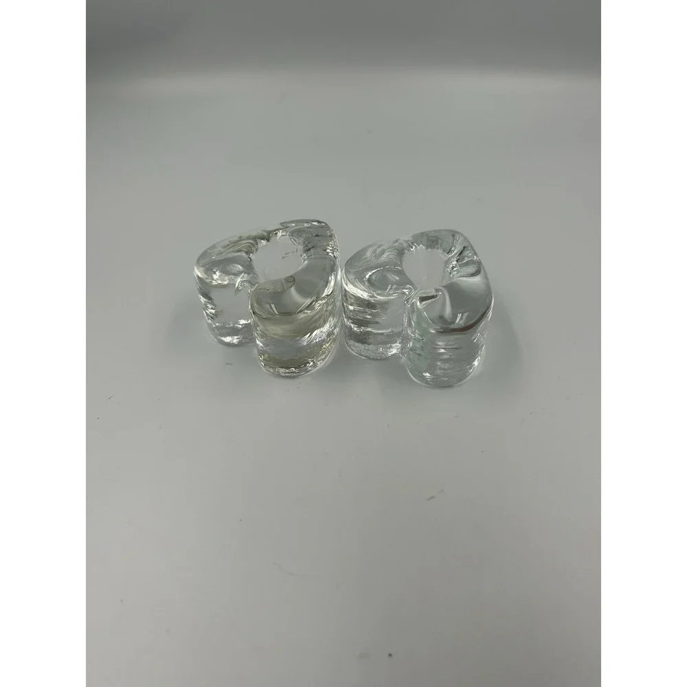 VTG, heavy, clear glass heart candle holders Set Of Two